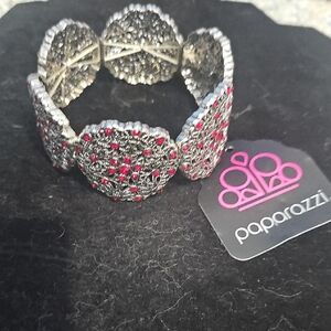 Paparazzi Silver Stretchy Bracelet with Red Accents